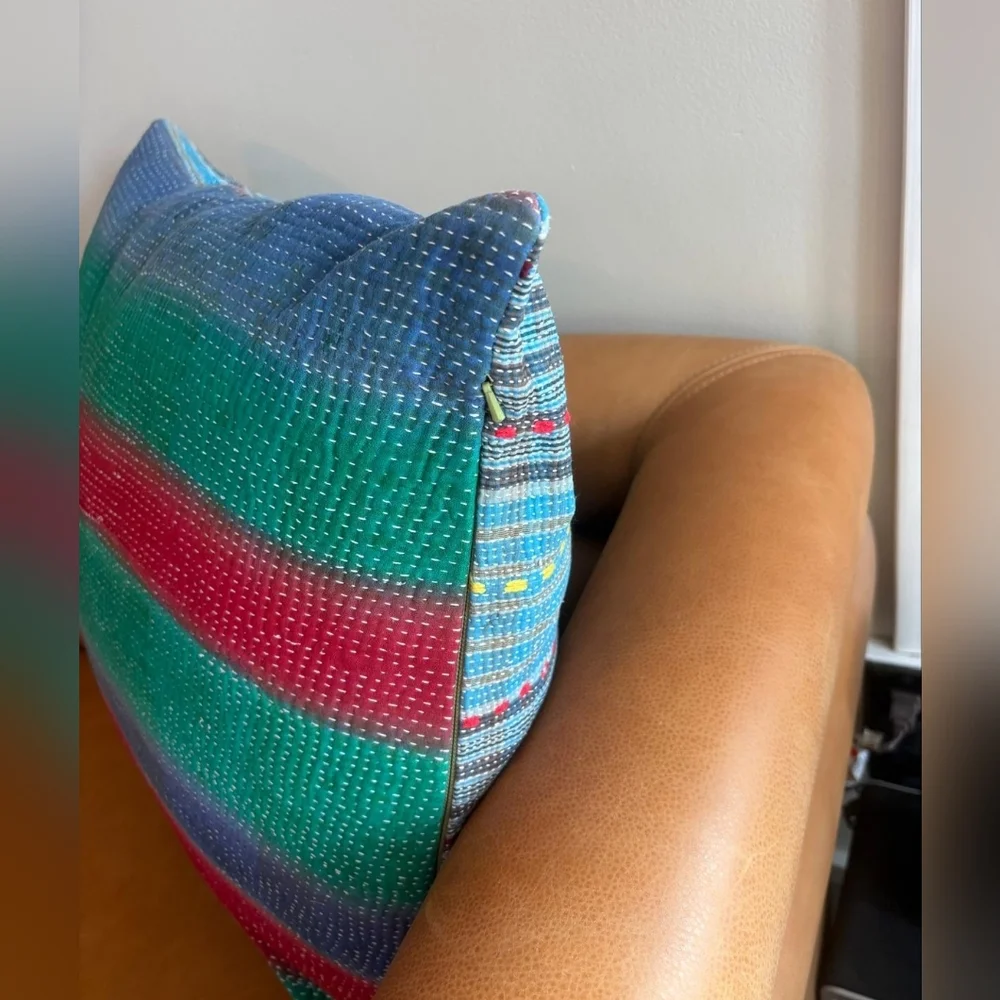 NWT Vintage One Of A Kind Sari Kantha Pillow-22in Multi Stripe